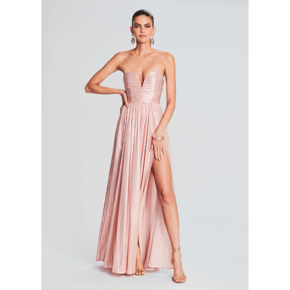NWT Retrofete Madeleine Strapless Maxi Dress Dusty Pink Spaghetti Strap in Small